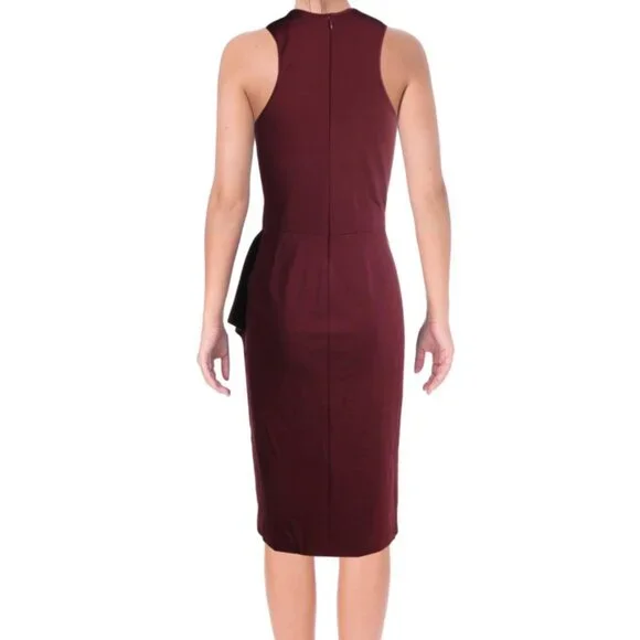 Vera Wang Sleeveless Cut-Out Asymetrical Hem Draped Midi Dress Burgundy Sz 2 - Picture 2 of 12